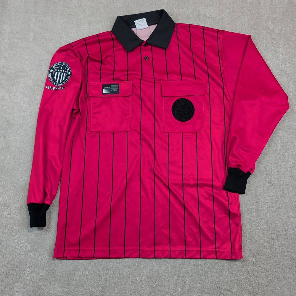 Official Sports US Soccer Federation Referee Jersey Medium Red Pinstripe Polo